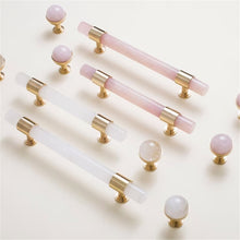 Load image into Gallery viewer, 3.78&quot;, 5&quot; Light Pink &amp; Clear White Nature Stone Kitchen Handles | Cabinet Pulls, Dresser &amp; Closet Drawer Pulls | Luxury Decor
