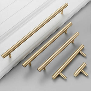 2.5", 3.78", 5", 6.3", 8.8" & 12.6" Solid Brass Gold T Bar Cabinet Handles | Drawer Pulls for Dresser, Kitchen Cupboard & Knobs