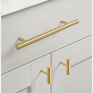 2.5", 3.78", 5", 6.3", 8.8" & 12.6" Solid Brass Gold T Bar Cabinet Handles | Drawer Pulls for Dresser, Kitchen Cupboard & Knobs