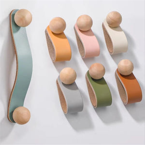 3.78", 5", 6.3" Brass & Leather Cabinet Knobs | Pink, Black & Blue Cowhide Door & Drawer Pulls, Dresser & Kitchen Knobs