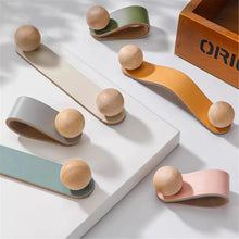 Load image into Gallery viewer, 3.78&quot;, 5&quot;, 6.3&quot; Brass &amp; Leather Cabinet Knobs | Pink, Black &amp; Blue Cowhide Door &amp; Drawer Pulls, Dresser &amp; Kitchen Knobs
