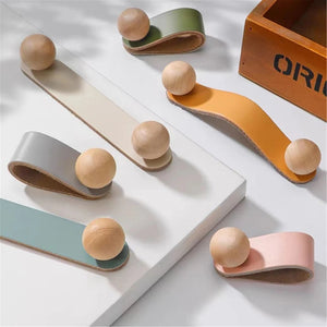 3.78", 5", 6.3" Brass & Leather Cabinet Knobs | Pink, Black & Blue Cowhide Door & Drawer Pulls, Dresser & Kitchen Knobs