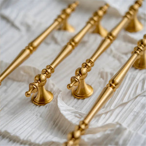 3.78", 5" & 6.3" Solid Brass Brushed Gold Drawer Knobs | Euro Cabinet Handles, Kitchen & Dresser Pulls | Cabinet Hardware
