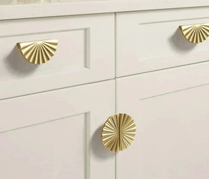 Solid Brass Round Sun Knobs & Pulls | Gold Chrome | Cabinet, Drawer, Dresser & Kitchen Hardware