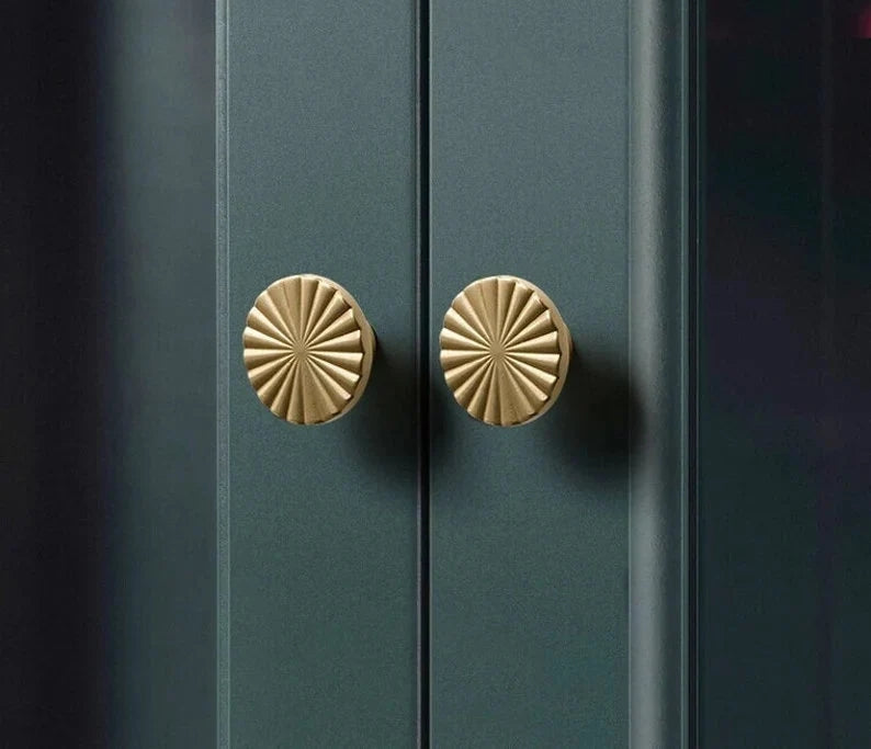 Solid Brass Round Sun Knobs & Pulls | Gold Chrome | Cabinet, Drawer, Dresser & Kitchen Hardware