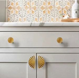 Solid Brass Round Sun Knobs & Pulls | Gold Chrome | Cabinet, Drawer, Dresser & Kitchen Hardware