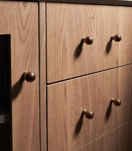 Load image into Gallery viewer, Retro Walnut Round Brass Knobs | Mid-Century French Single Hole Wardrobe Pulls
